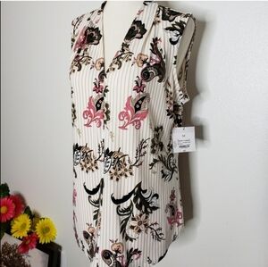 NEW Liz Claiborne White Paisley June Top Sleeveless Green Preppy Summer Slim Fit